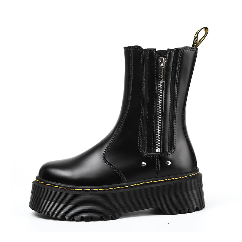 Women's Slip-on Chelsea Platform Elevator British Short Muffin Bottom Side Women's Casual Shoes