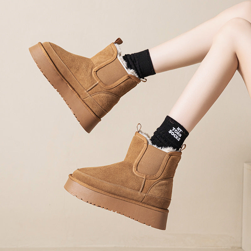 Women's Integrated Hidden Platform Muffin Cotton Real With Fleece Snow Boots