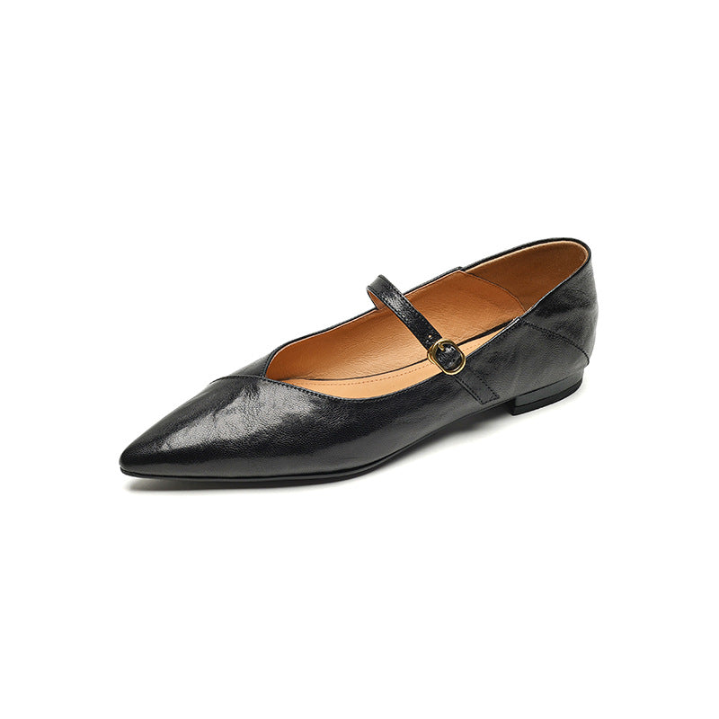 Women's Sheepskin Delicate Pointed Mary Jane Spring Leather Shoes