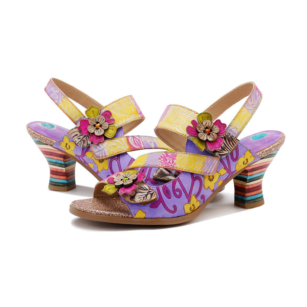 Summer Genuine Hand-rub Color Retro Three-dimensional Heels