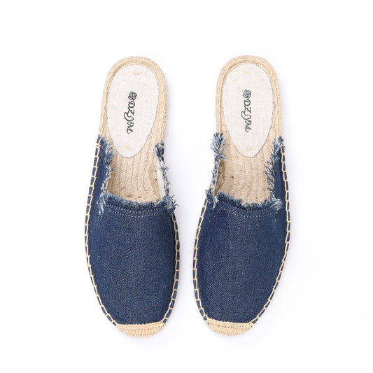 Women's Breathable Leisure Pajamas Handmade Straw Woven Flat Canvas Shoes