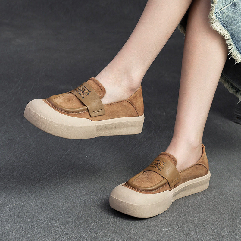 Women's Round Head Thick Bottom Slip-on Retro Casual Shoes