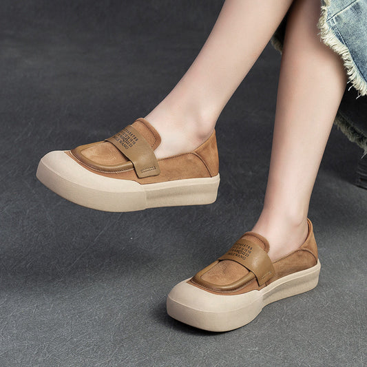 Women's Round Head Thick Bottom Slip-on Retro Casual Shoes