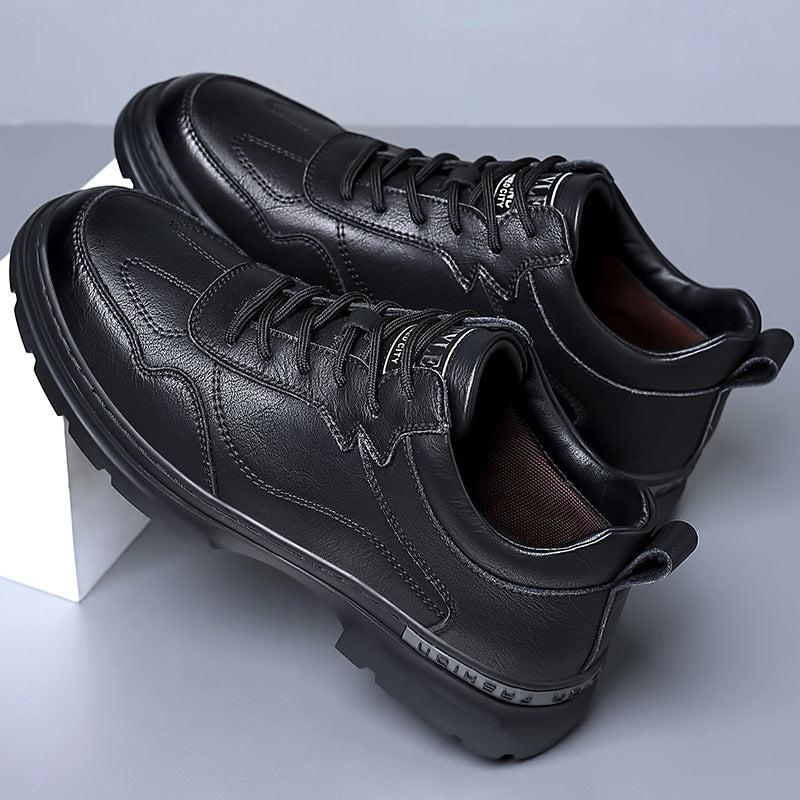 Men's Autumn Fashion Black Business Cowhide Soft Leather Shoes