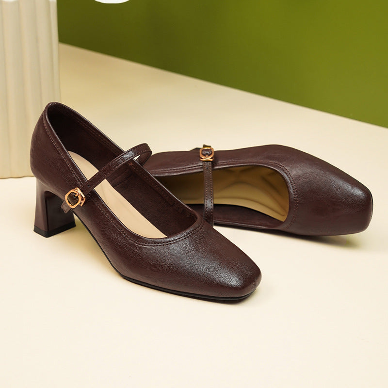 French Retro Black High Spring Strap Commute Casual Shoes