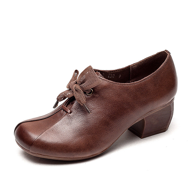 Women's Shu Chunky First Layer Cowhide Lace Casual Shoes