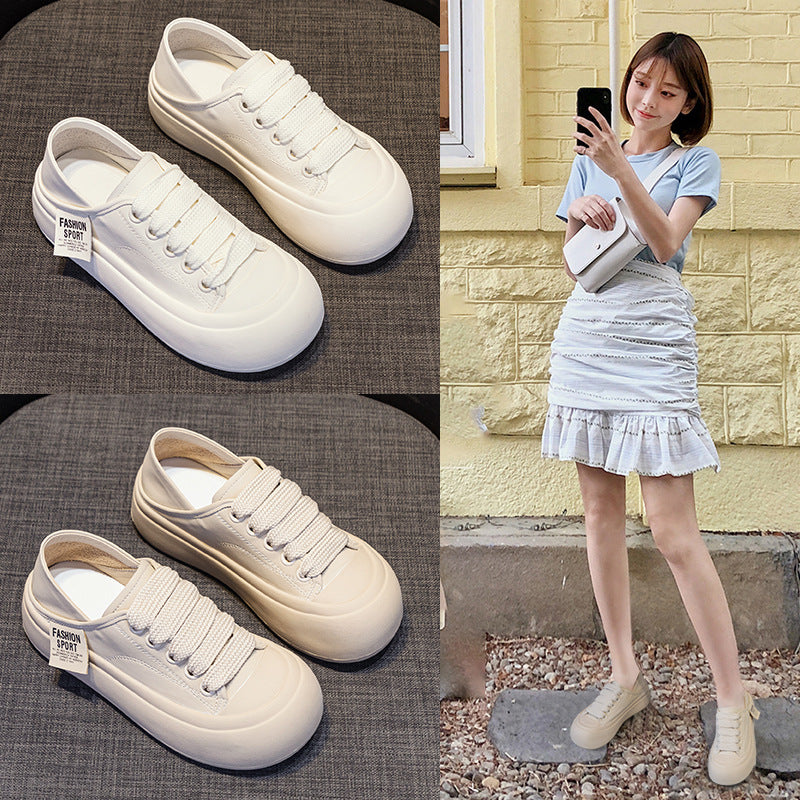 Women's Bread Summer Sports Versatile Board Round White Women's Casual Shoes