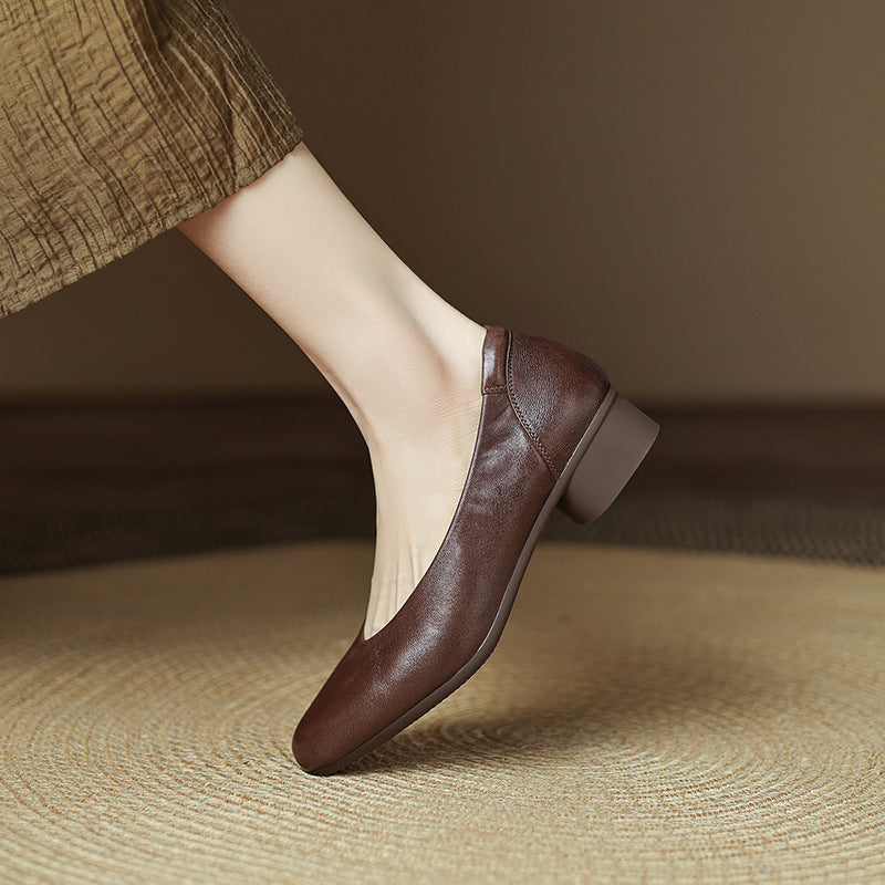 Women's Light Luxury Sheepskin Grandma Pointed Toe Chunky Women's Shoes