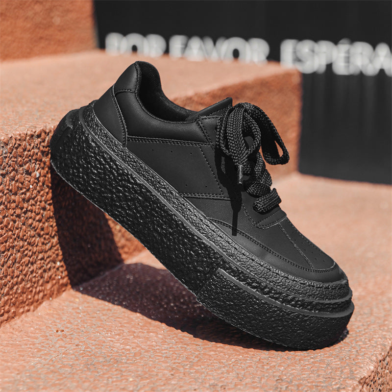 Men's Black Warrior Niche Platform Increased Round Toe Leather Shoes