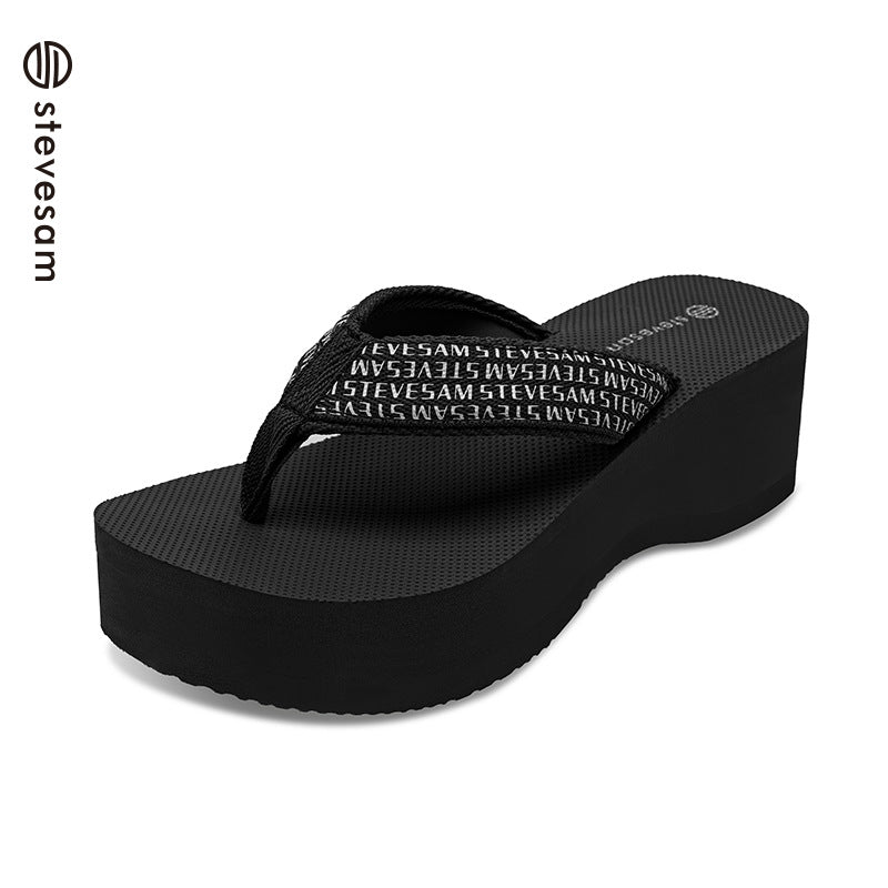 Women's Vacation Comfortable Height Increasing Muffin Bottom Letter Ribbon For Sandals