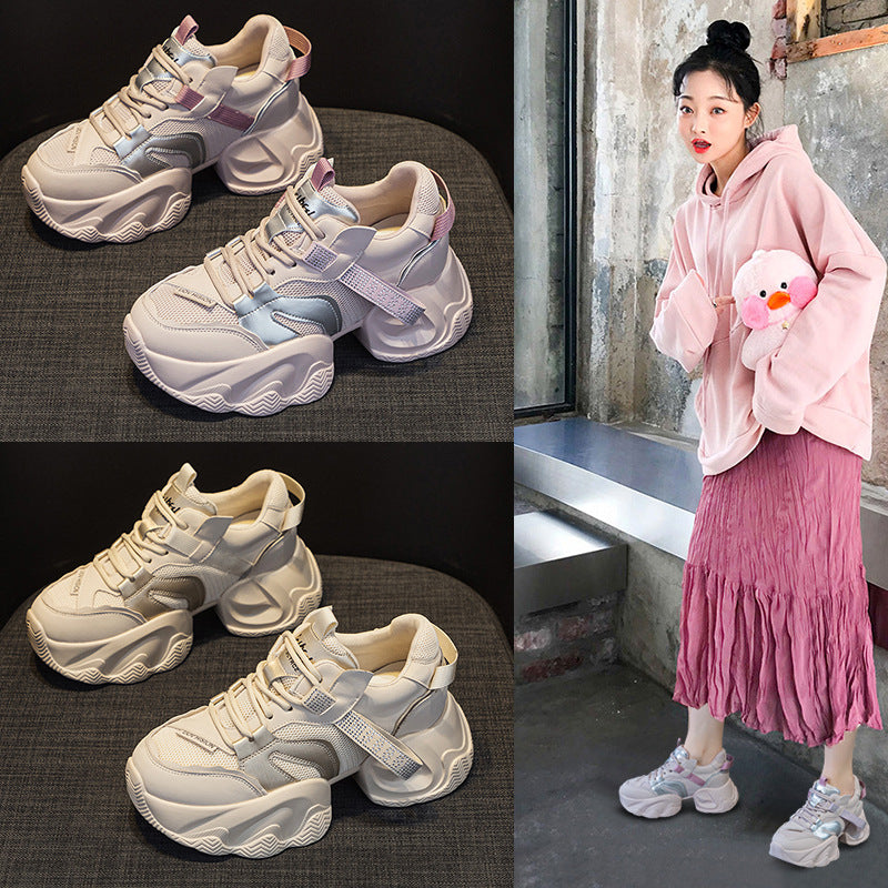 Women's Dad Thick Bottom Transparent Mesh Height Increasing Insole Fashion Women's Casual Shoes