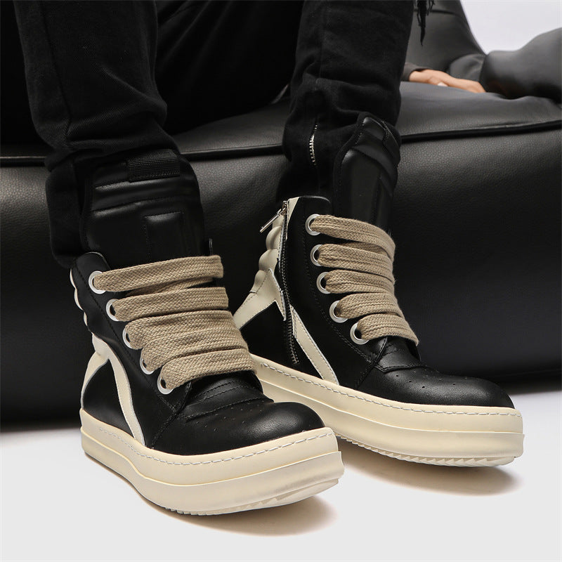 Men's Booties Inverted Triangle Black White Personalized Thick Bottom Hight Increasing Men's Casual Shoes