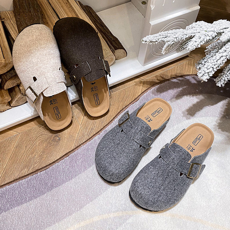 Women's Flat Large Round Toe Fluffy Thick Bottom Cap Sandals