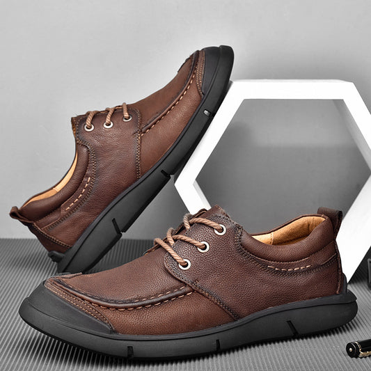 Men's First Layer Cowhide Breathable Soft Bottom Low Top Leather Shoes