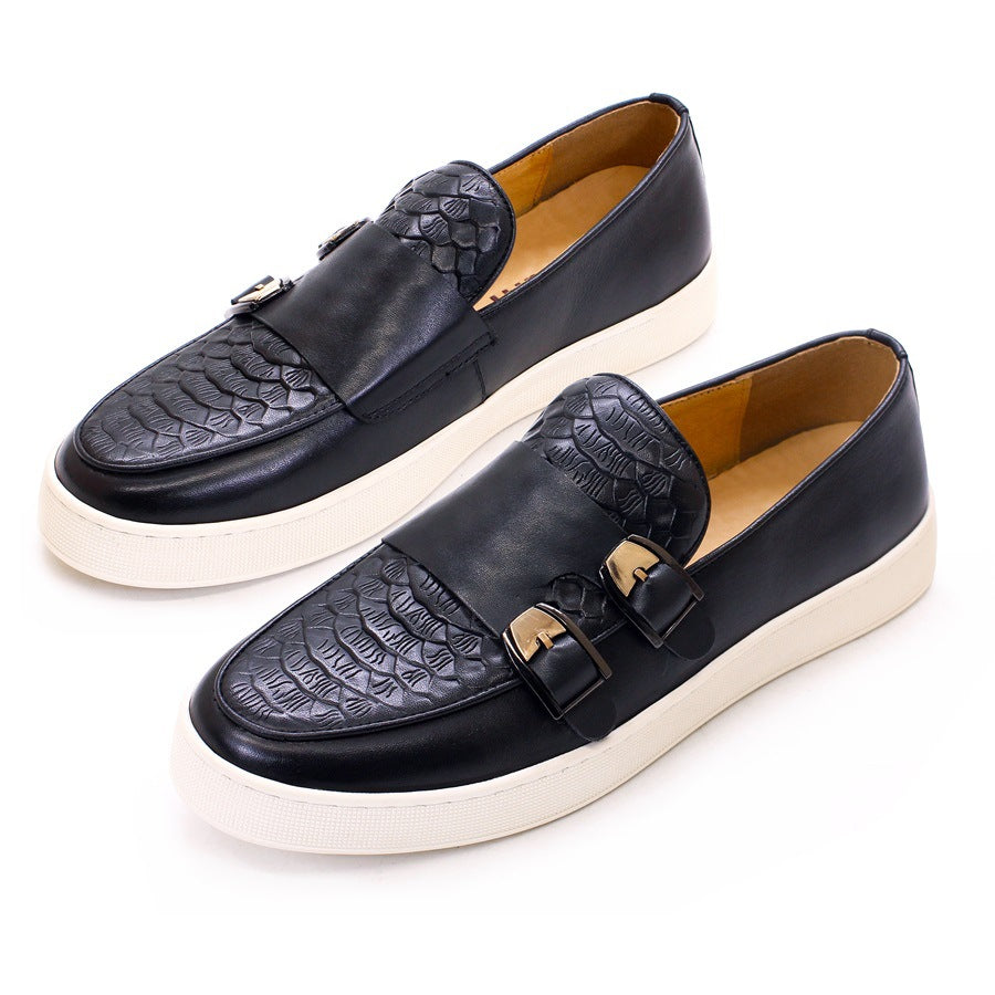 Men's Double Buckle Authentic Comfortable Flat Everyday Leather Shoes