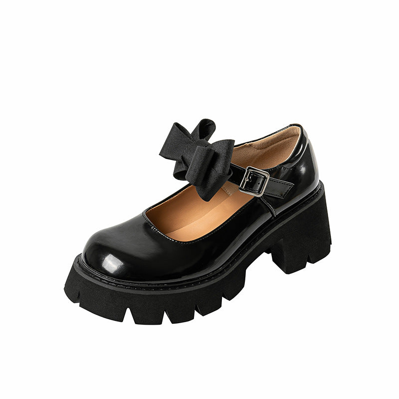 Women's Platform Small Round Head Mary Jane Leather Shoes