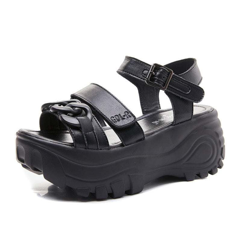 Women's Summer Genuine Plus Size Platform Black Fat Foot Sandals