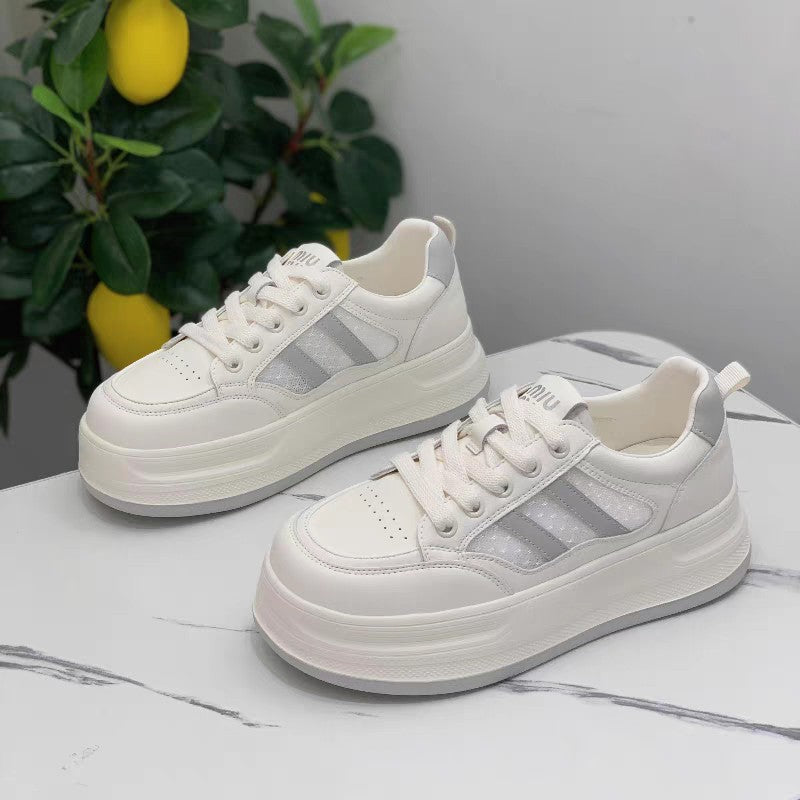 Women's Korean Style Platform White Summer Breathable Sneakers
