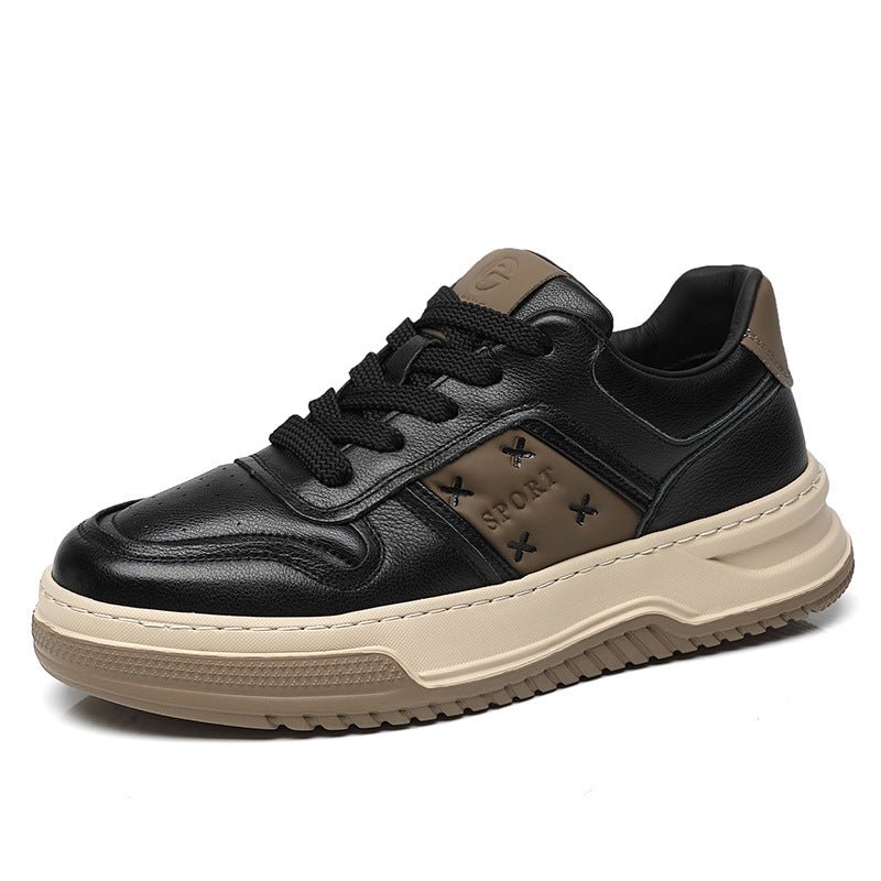 Men's Top Layer Cowhide Fashion Black Platform Men's Shoes