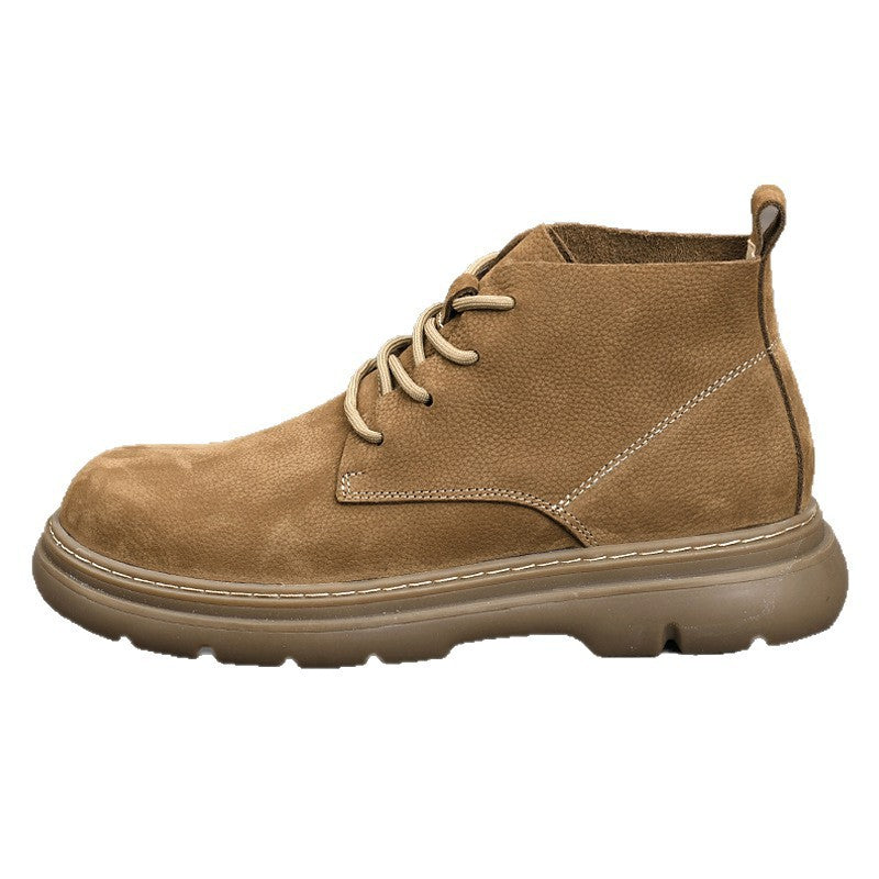Men's First Layer Cowhide Martin British Style Short Waterproof Leather Shoes
