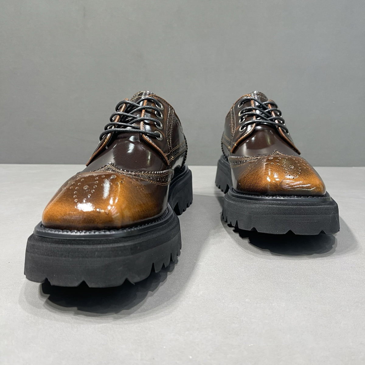 Men's Brogue Genuine Glossy Thick Sole Increased Retro Men's Shoes