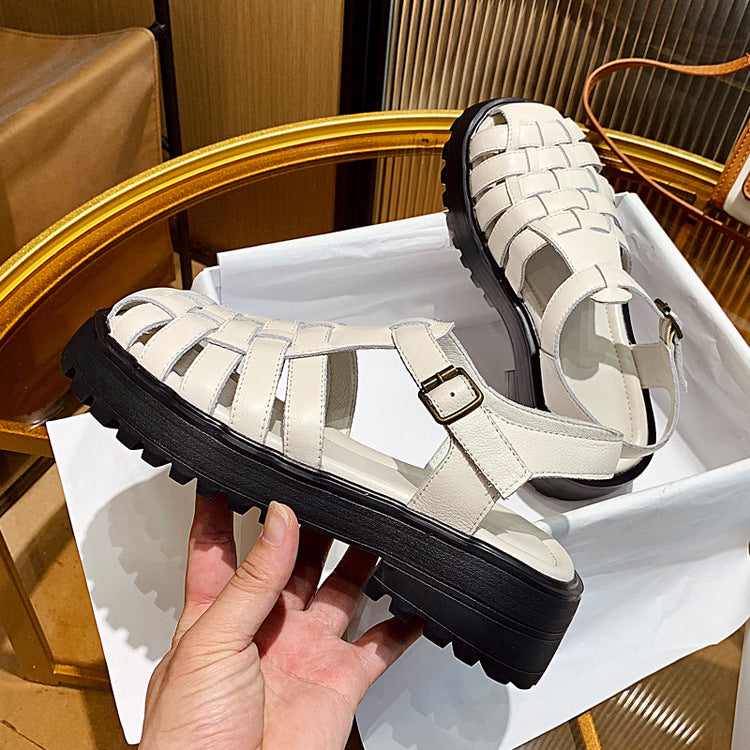 Women's Thick-soled Top Layer Cowhide Roman Summer Fashion Sandals