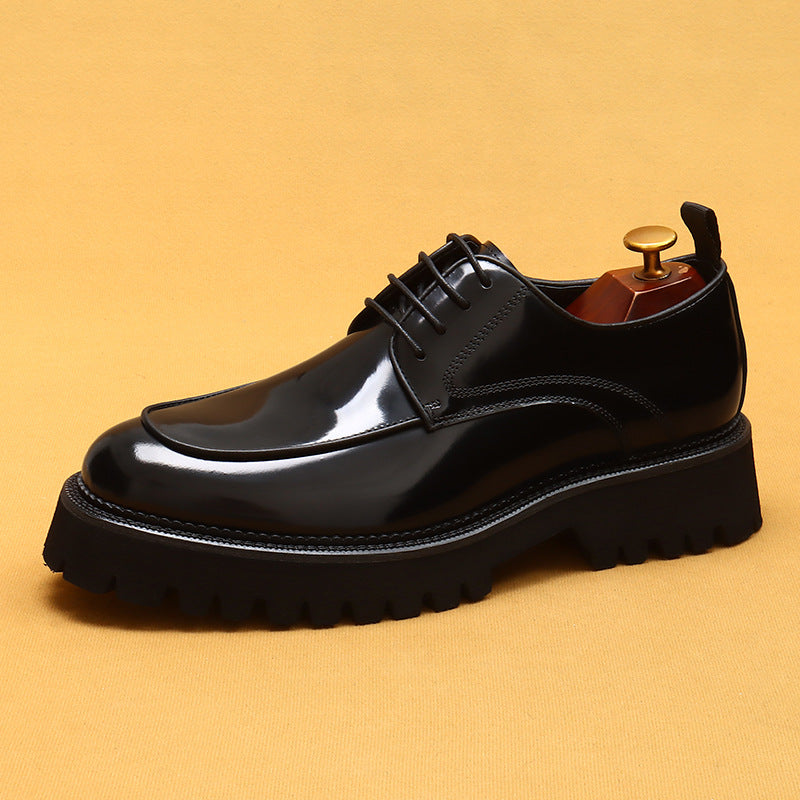 Men's Thick-soled Round Toe Bright Genuine Elevator Men's Business Leather Shoes