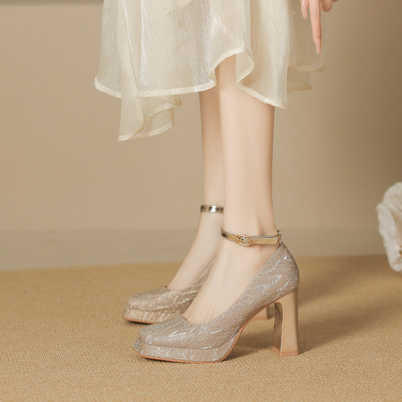Women's Platform High Pumps Winter Square Toe Mary Women's Shoes