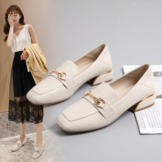 Women's Pumps Chunky Square Toe Mid British Style Loafers