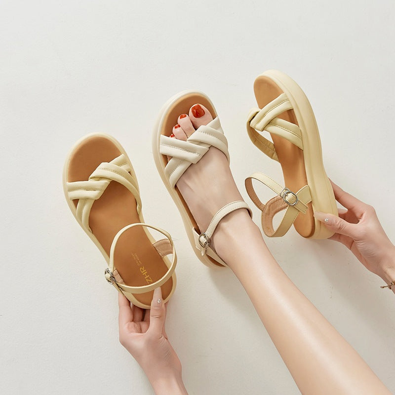 Women's Simple Platform Summer Soft Bottom Round Sandals
