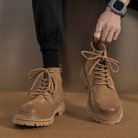 Men's Fleece-lined Martin Pigskin Worker Leisure Cargo Versatile Boots