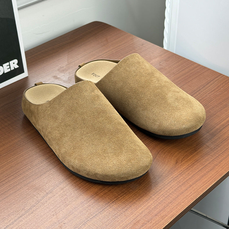 Men's Niche Style Slip-on Flat Toe Box Half Simple Leisure Men's Casual Leather Shoes