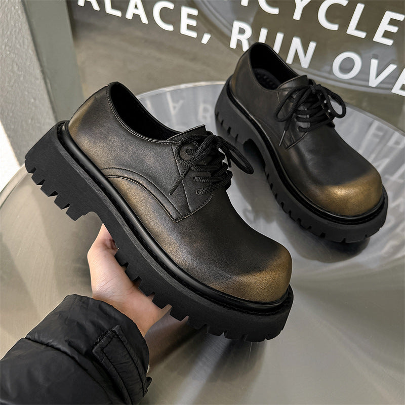 Men's Derby Thick Bottom Increased Mickey Big Head Leather Shoes