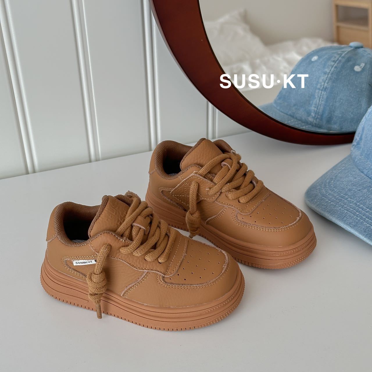 Children's First Layer Cowhide White Autumn Boy's Kid's Sneakers
