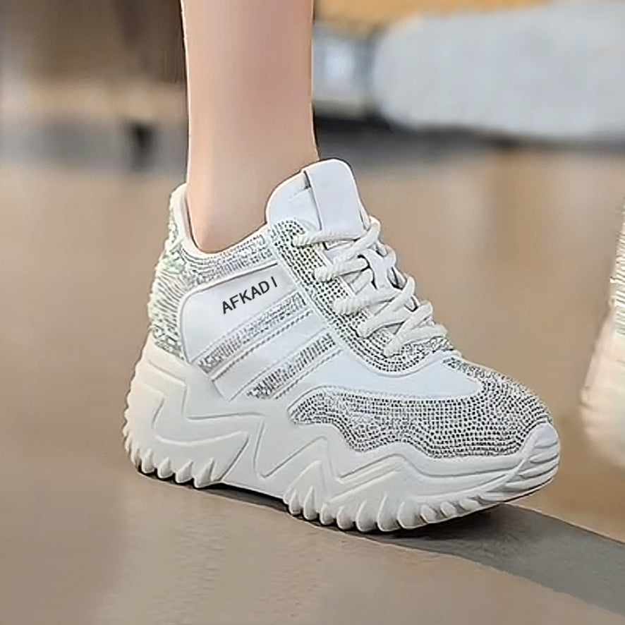 Women's Thick Bottom Black Dark Pole Breathable White Women's Casual Shoes