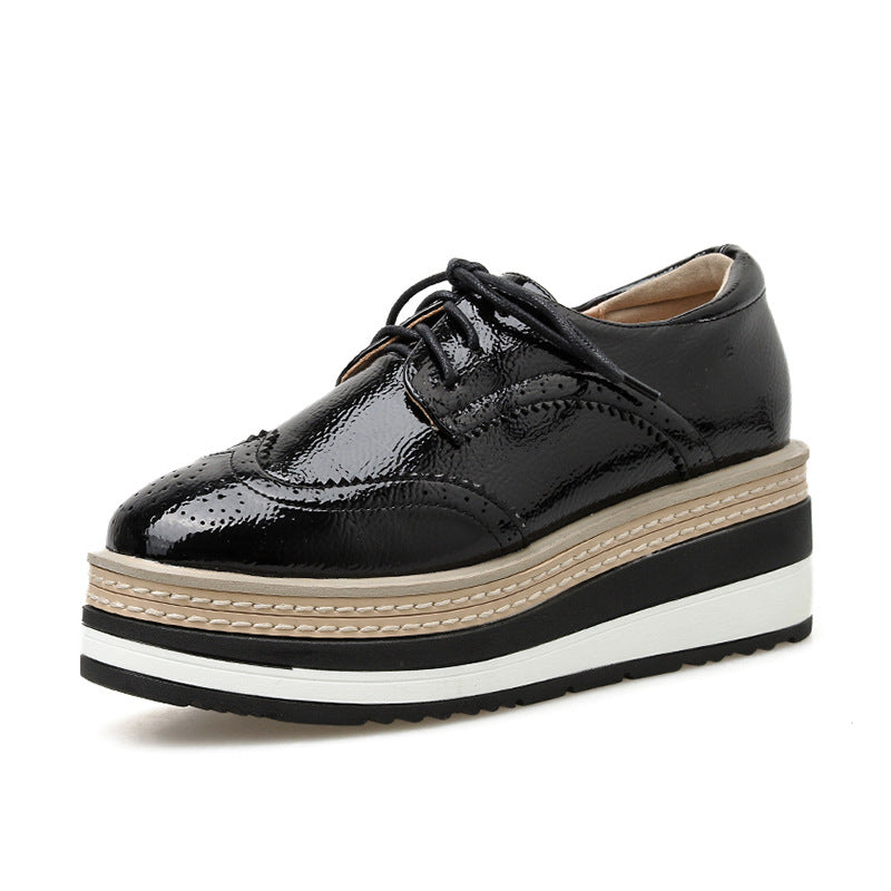 Women's Thick-soled Autumn Brogue With Hidden Elevator Height Increasing Heels