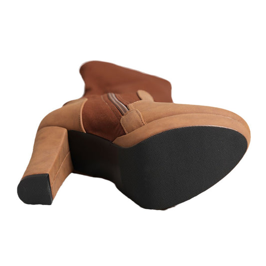 Women's Knee High Elastic Frosted Platform Chunky Boots