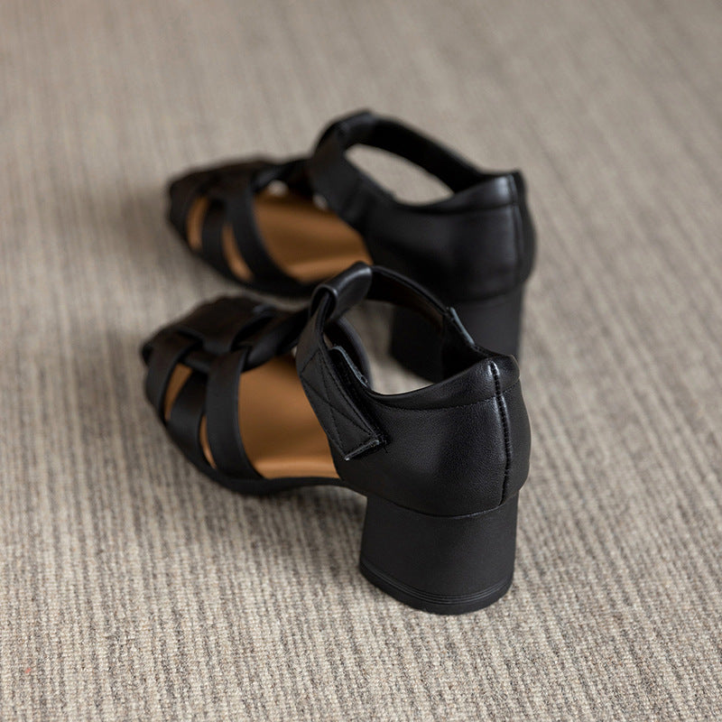 Women's Retro Roman Outer Wear Chunky Low Pitcher Heels
