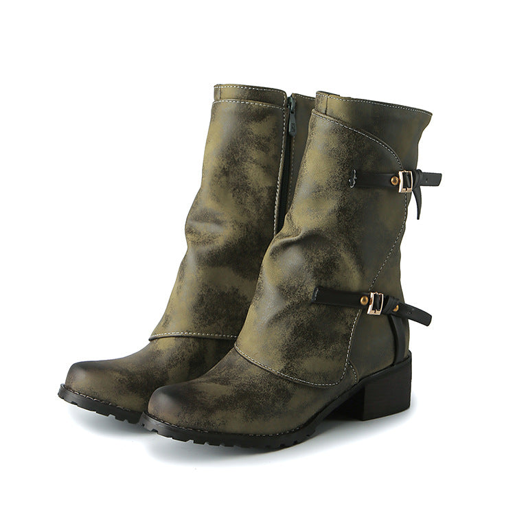 Belt Buckle Martin Square Low Female Boots
