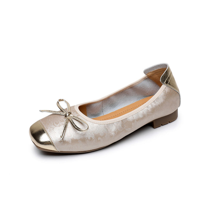 Women's & Men's Summer Sheepskin Low-cut Pumps Female Square Toe Bow Slip-on Men's Shoes