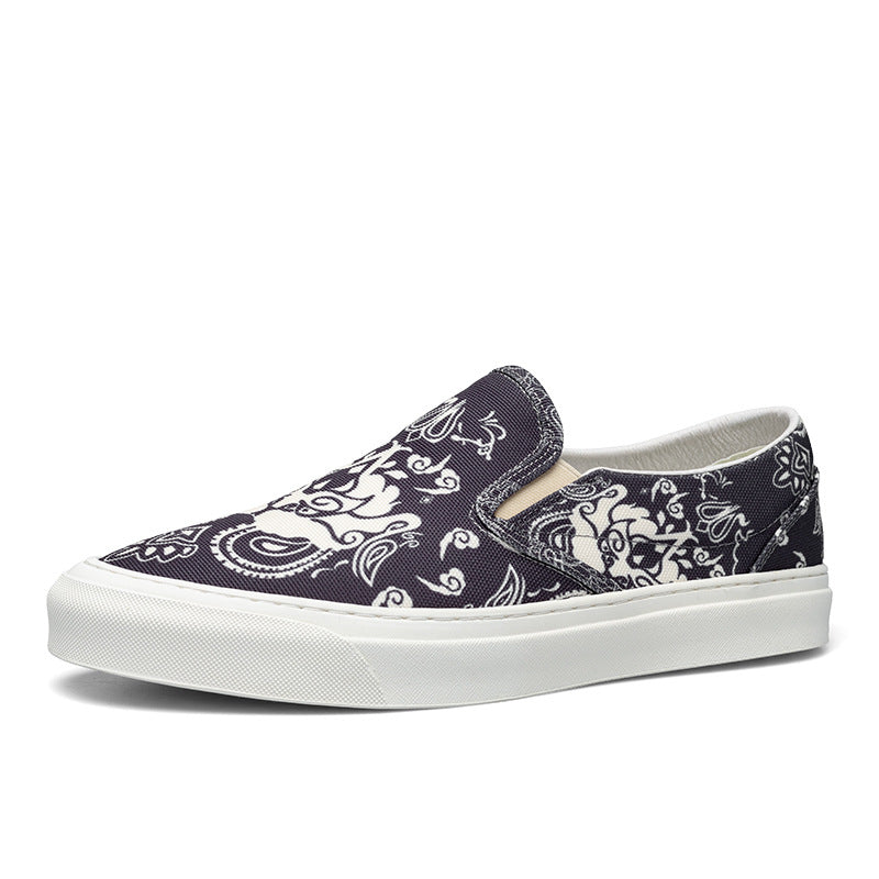 Men's Summer Slip-on Youth Fashion Flat Fashionable Printed Canvas Shoes