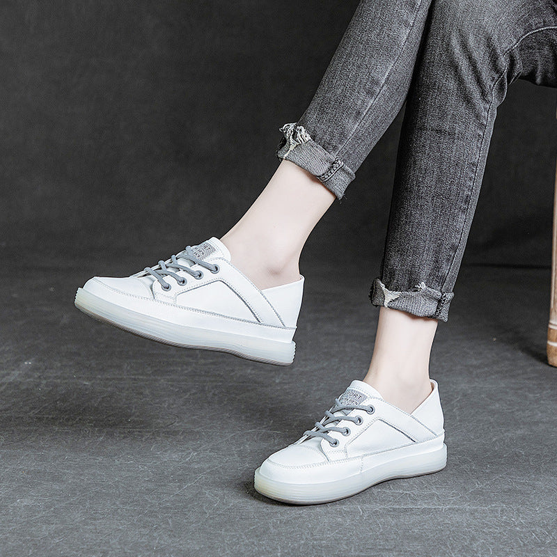 Women's Invisible Elevated Top Layer Cowhide Round Casual Shoes