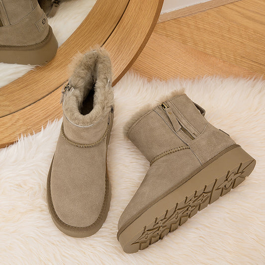 Women's Fur Integrated Zipper For Winter Fleece-lined Snow Boots