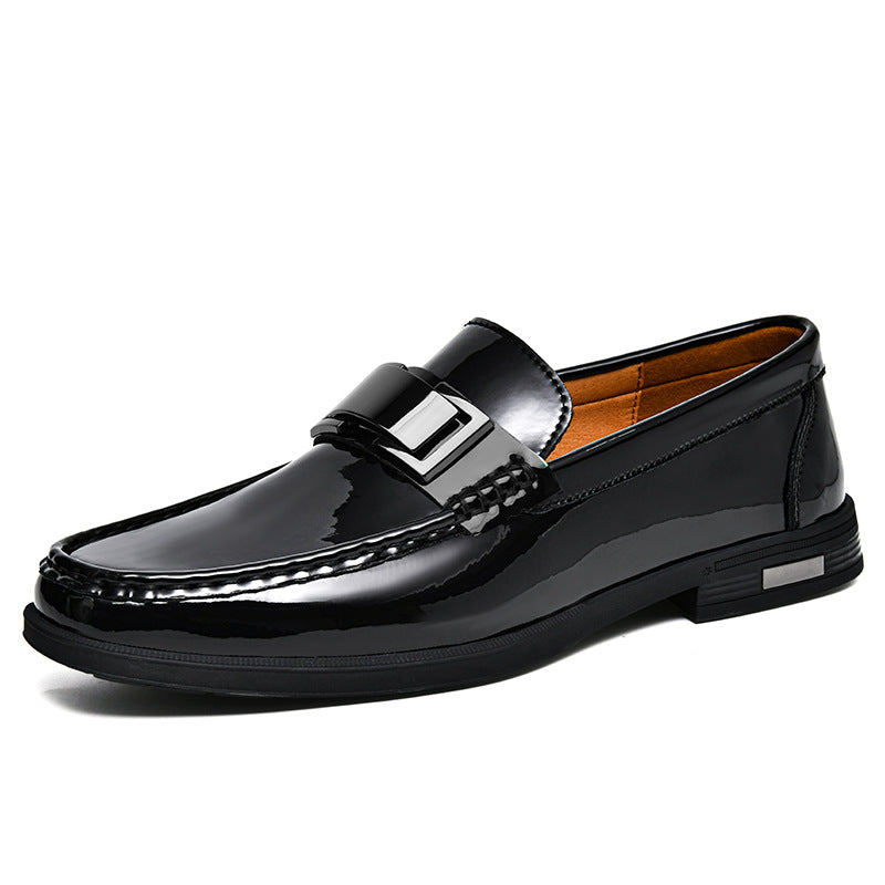 Men's Spring Slip-on Patent Surface Metal Buckle Loafers