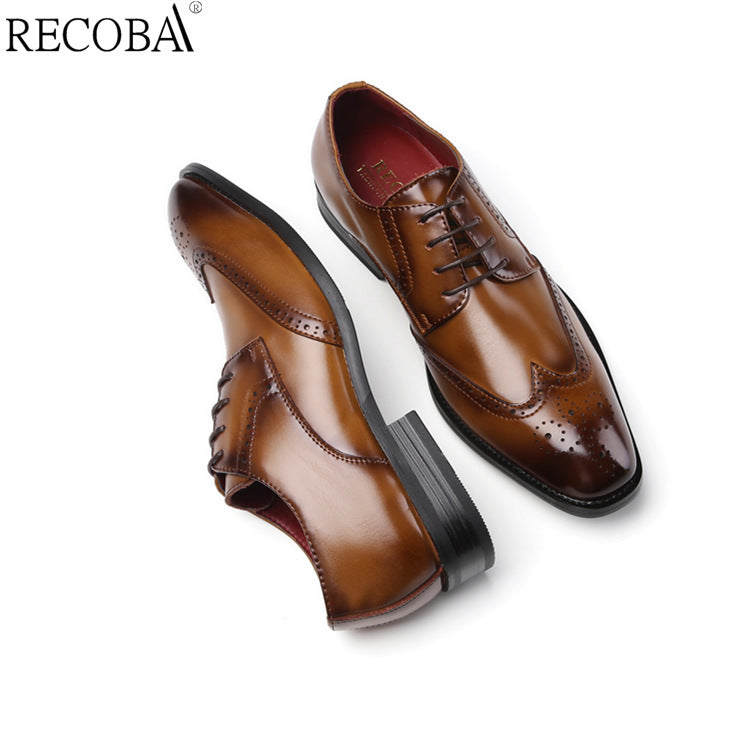 Men's Carving Brogue British Genuine Formal Wear Derby Pointed Men's Business Leather Shoes