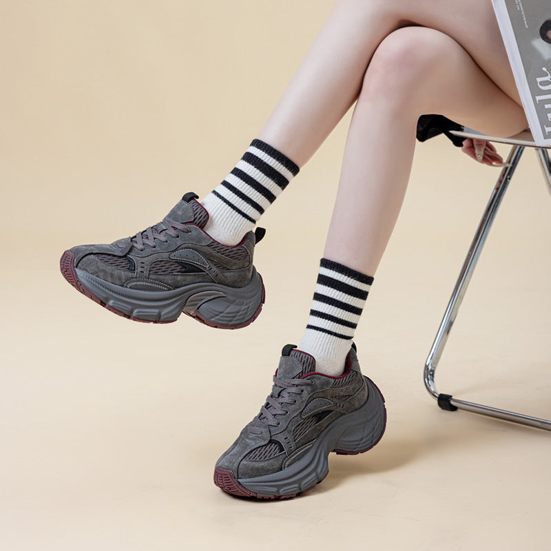 Thick Bottom Fleece-lined Dad Female Genuine Women's Fashion Shoes