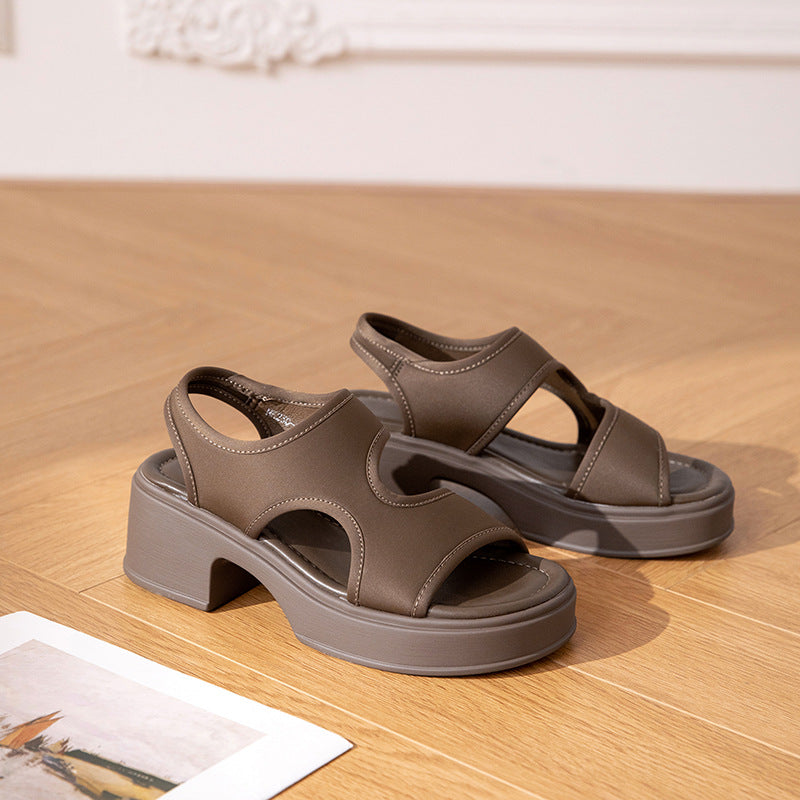 Women's Heightened Peep Toe Slip-on Beach Open Sandals