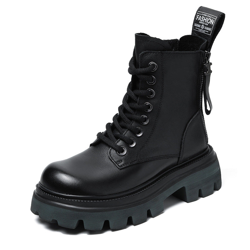 Back Zip Platform Middle Muffin Short Round Boots