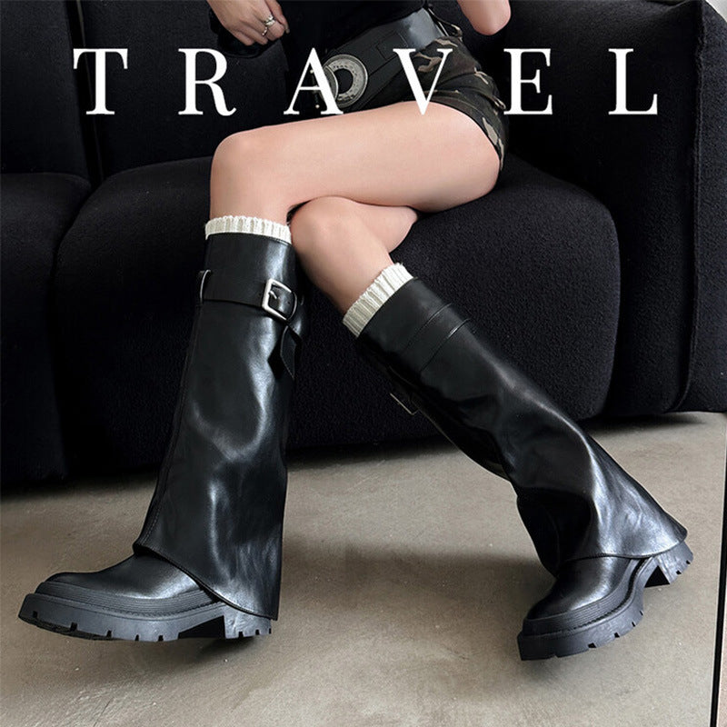 Women's Thin Leg Chunky Round Toe Below Boots