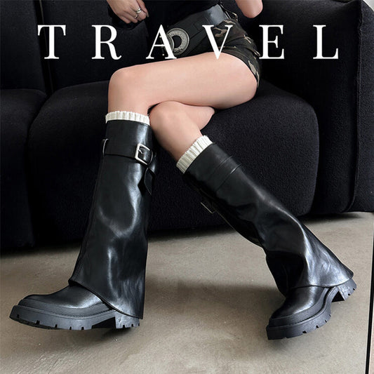 Women's Thin Leg Chunky Round Toe Below Boots